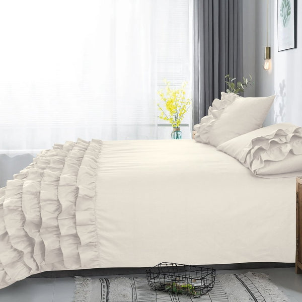 100% Cotton Duvet Cover Set Cyprus | Cream | Double - 200cm (W) x 220cm (L) - The Bedding & Blankets Store