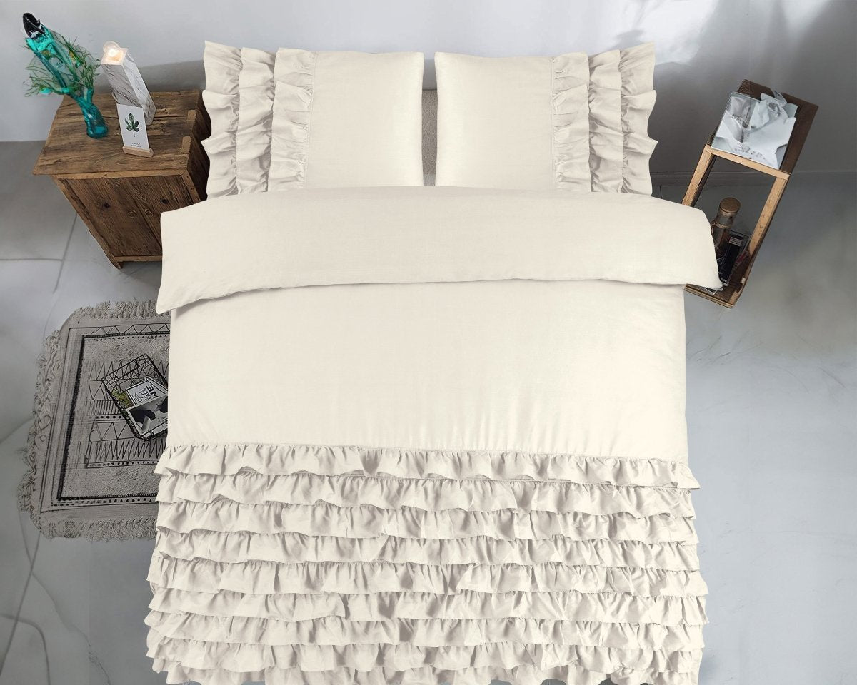 100% Cotton Duvet Cover Set Cyprus | Cream | Double - 200cm (W) x 220cm (L) - The Bedding & Blankets Store