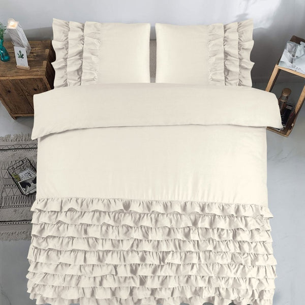 100% Cotton Duvet Cover Set Cyprus | Cream | Double - 200cm (W) x 220cm (L) - The Bedding & Blankets Store