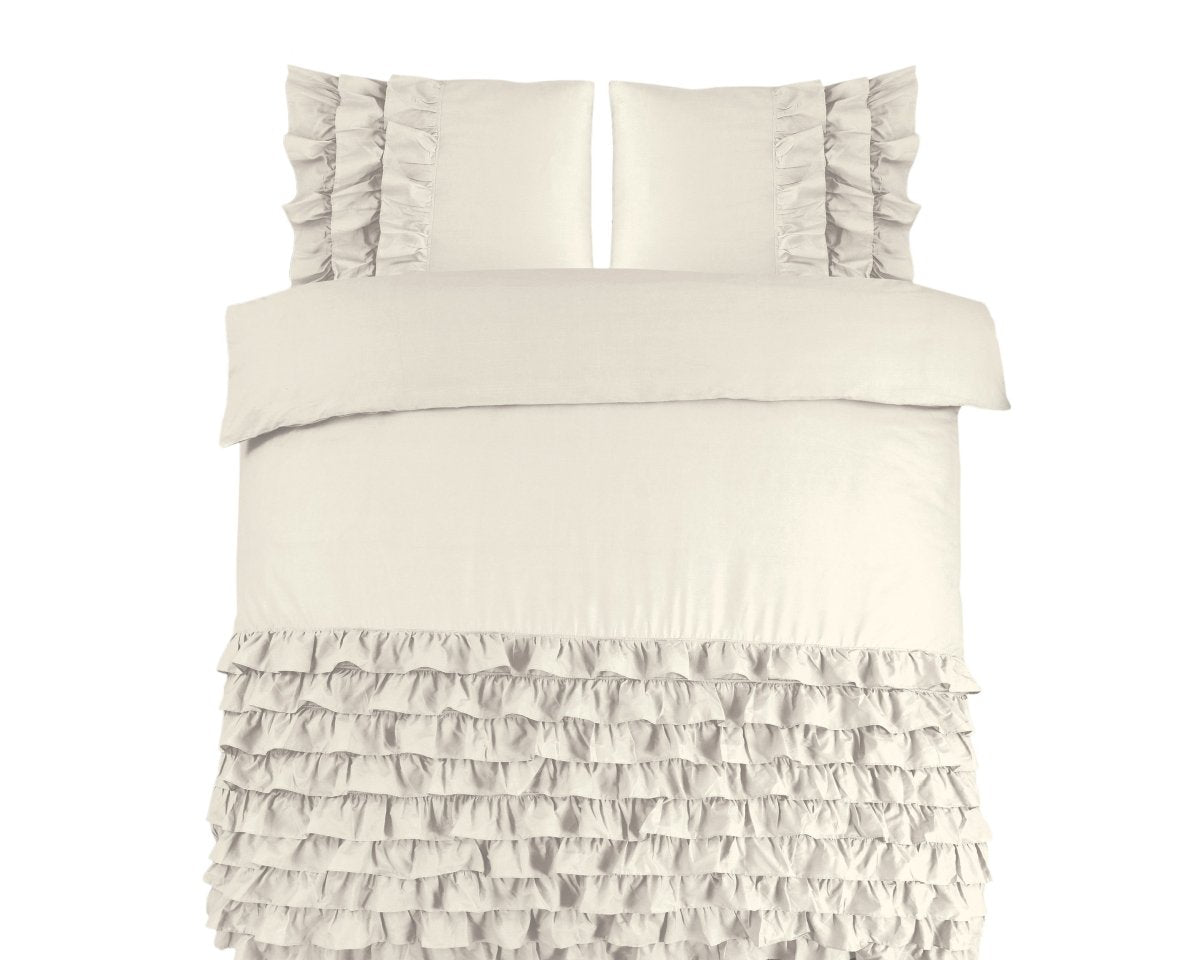 100% Cotton Duvet Cover Set Cyprus | Cream | Double - 200cm (W) x 220cm (L) - The Bedding & Blankets Store