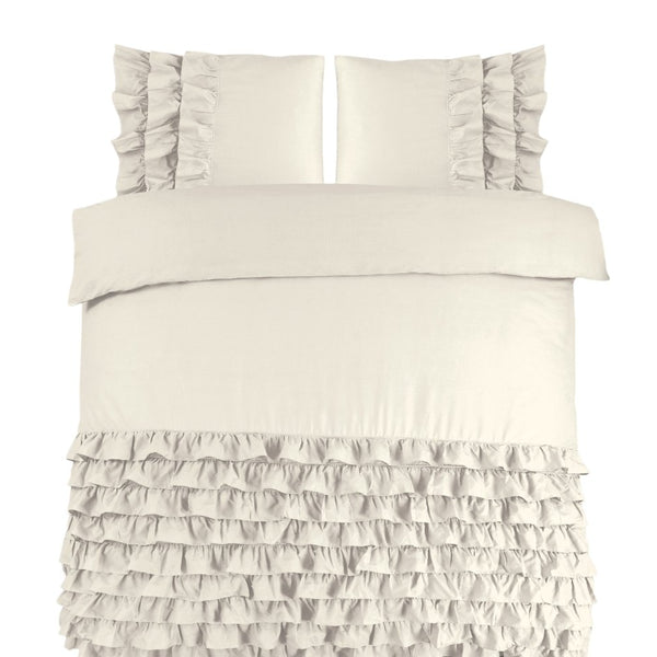 100% Cotton Duvet Cover Set Cyprus | Cream | Double - 200cm (W) x 220cm (L) - The Bedding & Blankets Store
