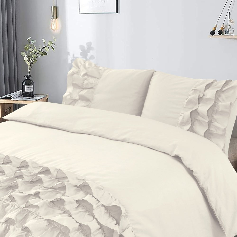 100% Cotton Duvet Cover Set Cyprus | Cream | Double - 200cm (W) x 220cm (L) - The Bedding & Blankets Store