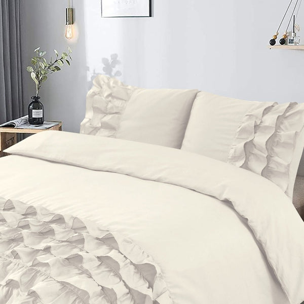 100% Cotton Duvet Cover Set Cyprus | Cream | Double - 200cm (W) x 220cm (L) - The Bedding & Blankets Store