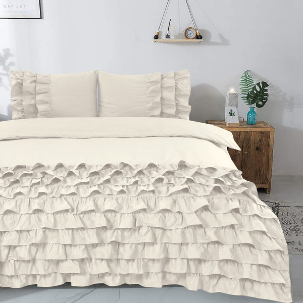 100% Cotton Duvet Cover Set Cyprus | Cream | Double - 200cm (W) x 220cm (L) - The Bedding & Blankets Store