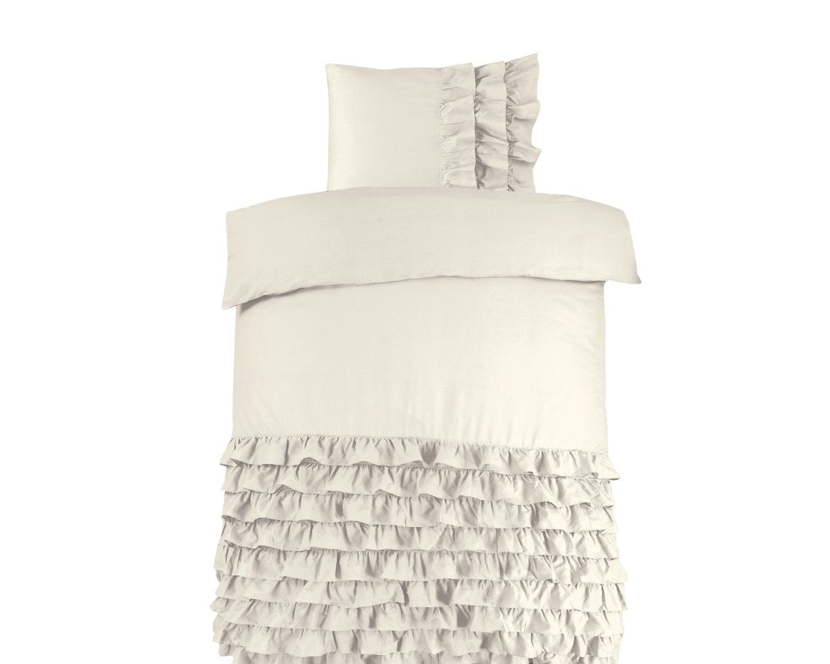 100% Cotton Duvet Cover Set Cyprus | Cream | Single - 140cm (W) x 220cm (L) - The Bedding & Blankets Store
