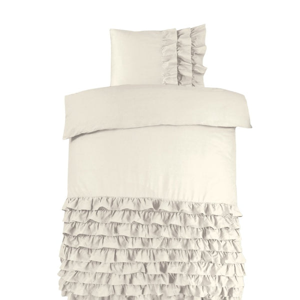 100% Cotton Duvet Cover Set Cyprus | Cream | Single - 140cm (W) x 220cm (L) - The Bedding & Blankets Store
