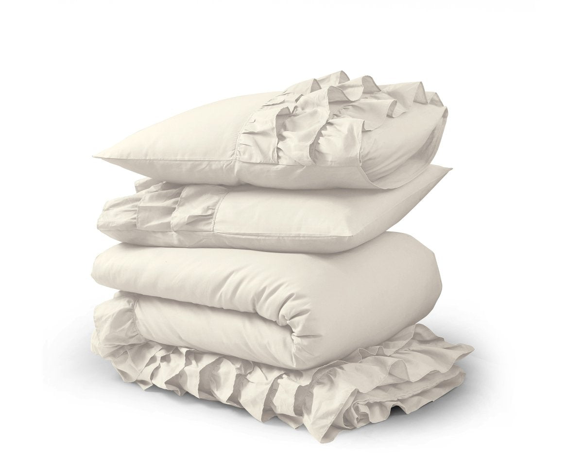 100% Cotton Duvet Cover Set Cyprus | Cream | Single - 140cm (W) x 220cm (L) - The Bedding & Blankets Store