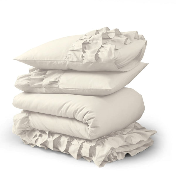 100% Cotton Duvet Cover Set Cyprus | Cream | Single - 140cm (W) x 220cm (L) - The Bedding & Blankets Store