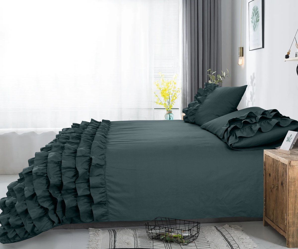 100% Cotton Duvet Cover Set Cyprus | Green | Single - 140cm (W) x 220cm (L) - The Bedding & Blankets Store