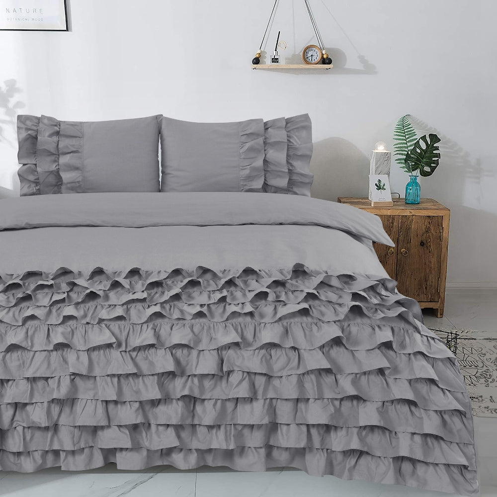 100% Cotton Duvet Cover Set Cyprus | Grey | Double - 200cm (W) x 220cm (L) - The Bedding & Blankets Store