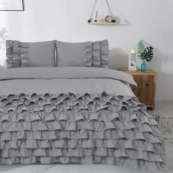 100% Cotton Duvet Cover Set Cyprus | Grey | Double - 200cm (W) x 220cm (L) - The Bedding & Blankets Store