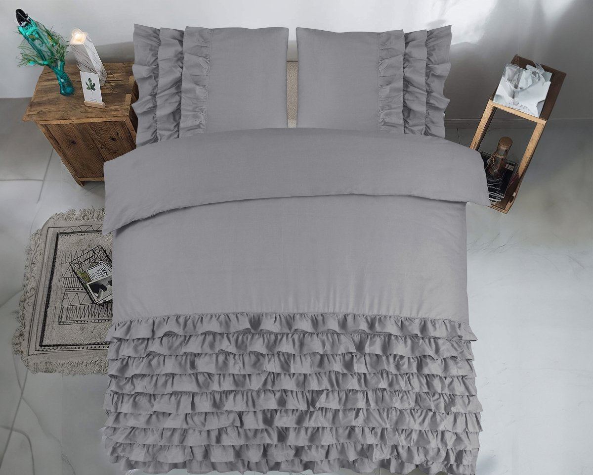 100% Cotton Duvet Cover Set Cyprus | Grey | Double - 200cm (W) x 220cm (L) - The Bedding & Blankets Store