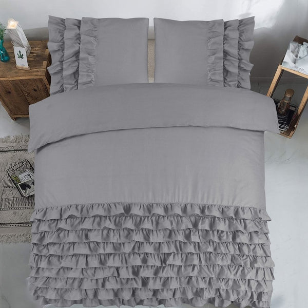 100% Cotton Duvet Cover Set Cyprus | Grey | Double - 200cm (W) x 220cm (L) - The Bedding & Blankets Store