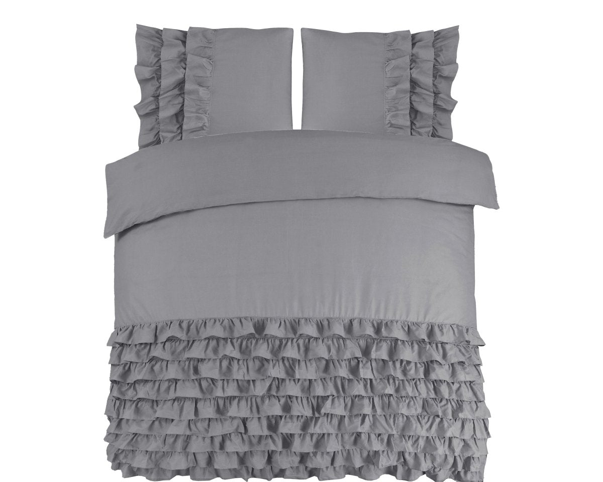 100% Cotton Duvet Cover Set Cyprus | Grey | Double - 200cm (W) x 220cm (L) - The Bedding & Blankets Store