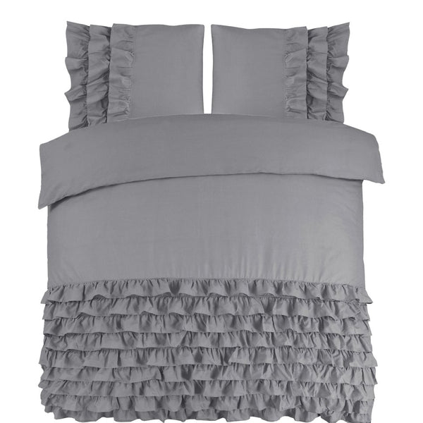 100% Cotton Duvet Cover Set Cyprus | Grey | Double - 200cm (W) x 220cm (L) - The Bedding & Blankets Store