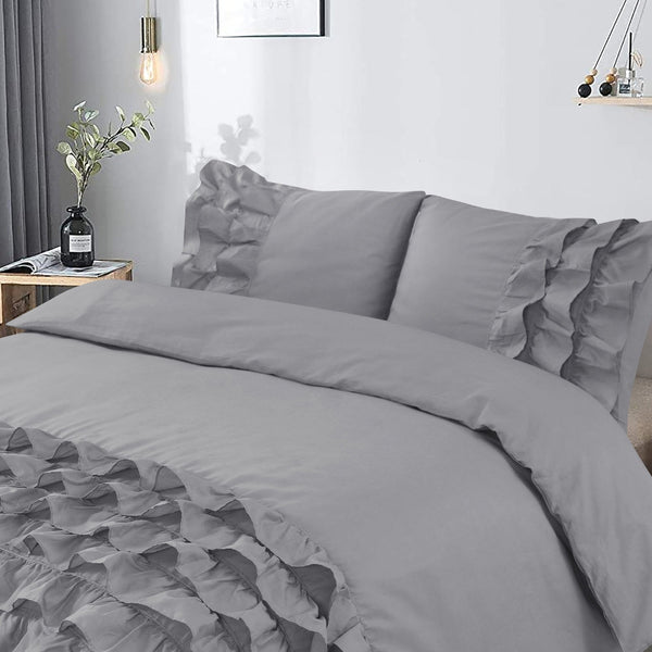 100% Cotton Duvet Cover Set Cyprus | Grey | Double - 200cm (W) x 220cm (L) - The Bedding & Blankets Store