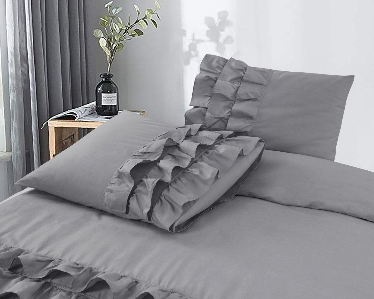 100% Cotton Duvet Cover Set Cyprus | Grey | Double - 200cm (W) x 220cm (L) - The Bedding & Blankets Store