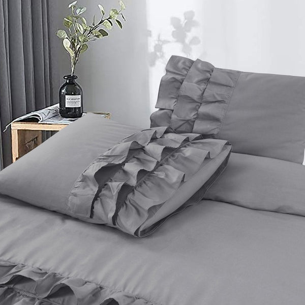 100% Cotton Duvet Cover Set Cyprus | Grey | Double - 200cm (W) x 220cm (L) - The Bedding & Blankets Store