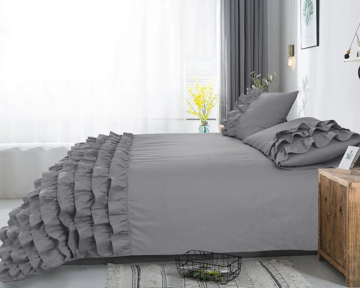 100% Cotton Duvet Cover Set Cyprus | Grey | Double - 200cm (W) x 220cm (L) - The Bedding & Blankets Store