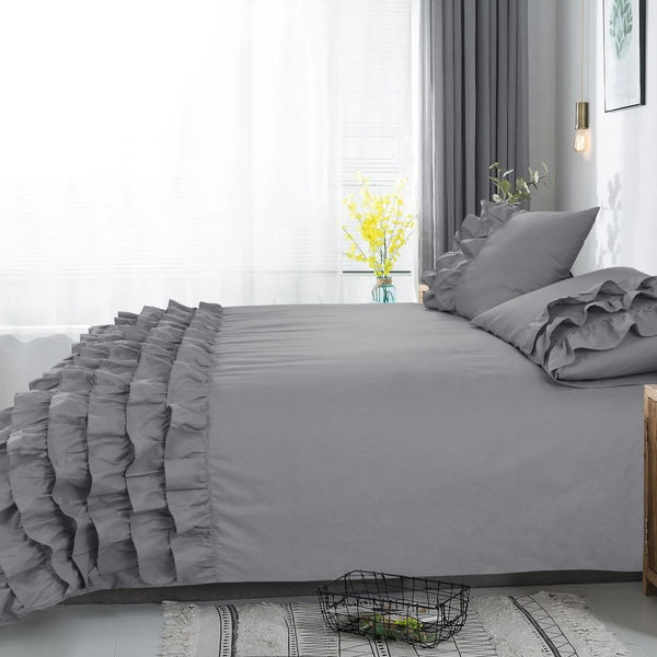 100% Cotton Duvet Cover Set Cyprus | Grey | Double - 200cm (W) x 220cm (L) - The Bedding & Blankets Store