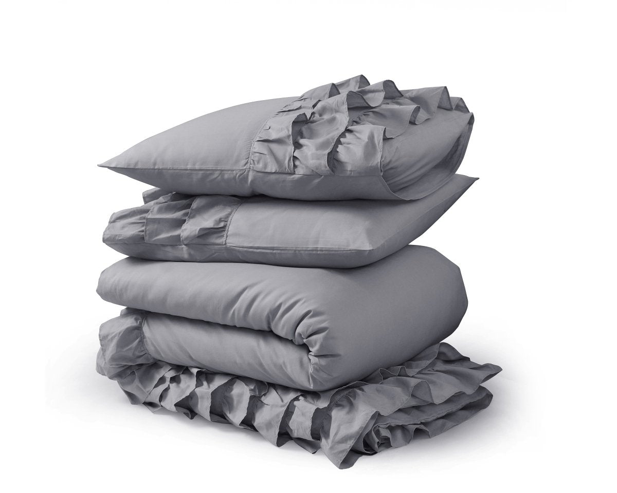 100% Cotton Duvet Cover Set Cyprus | Grey | Single - 140cm (W) x 220cm (L) - The Bedding & Blankets Store