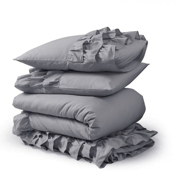 100% Cotton Duvet Cover Set Cyprus | Grey | Single - 140cm (W) x 220cm (L) - The Bedding & Blankets Store