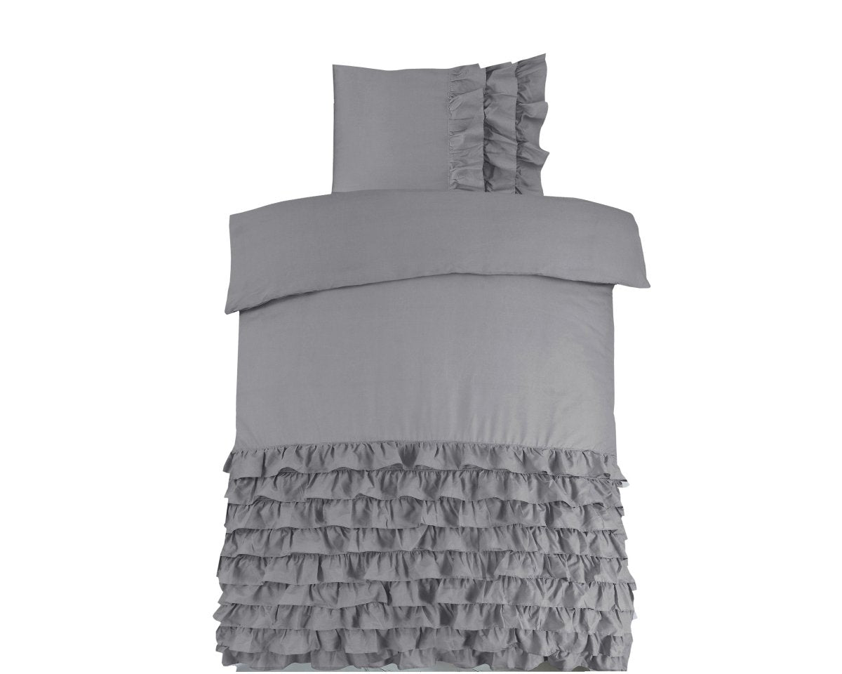 100% Cotton Duvet Cover Set Cyprus | Grey | Single - 140cm (W) x 220cm (L) - The Bedding & Blankets Store