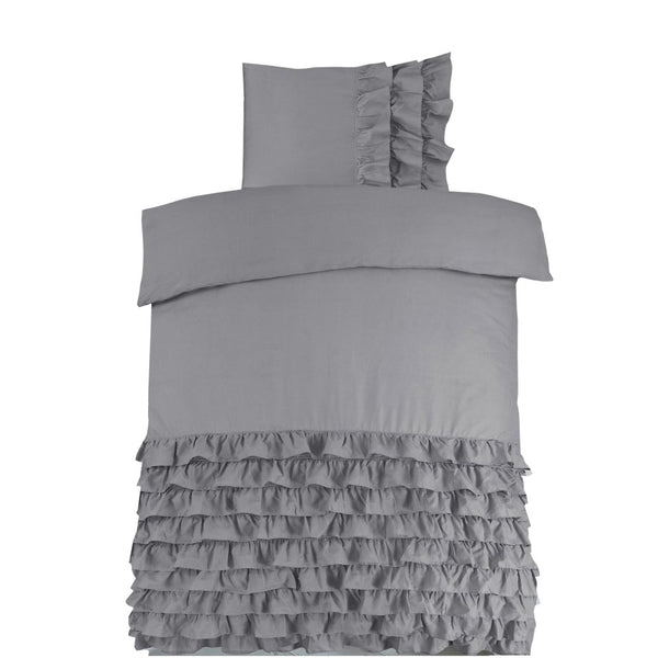 100% Cotton Duvet Cover Set Cyprus | Grey | Single - 140cm (W) x 220cm (L) - The Bedding & Blankets Store
