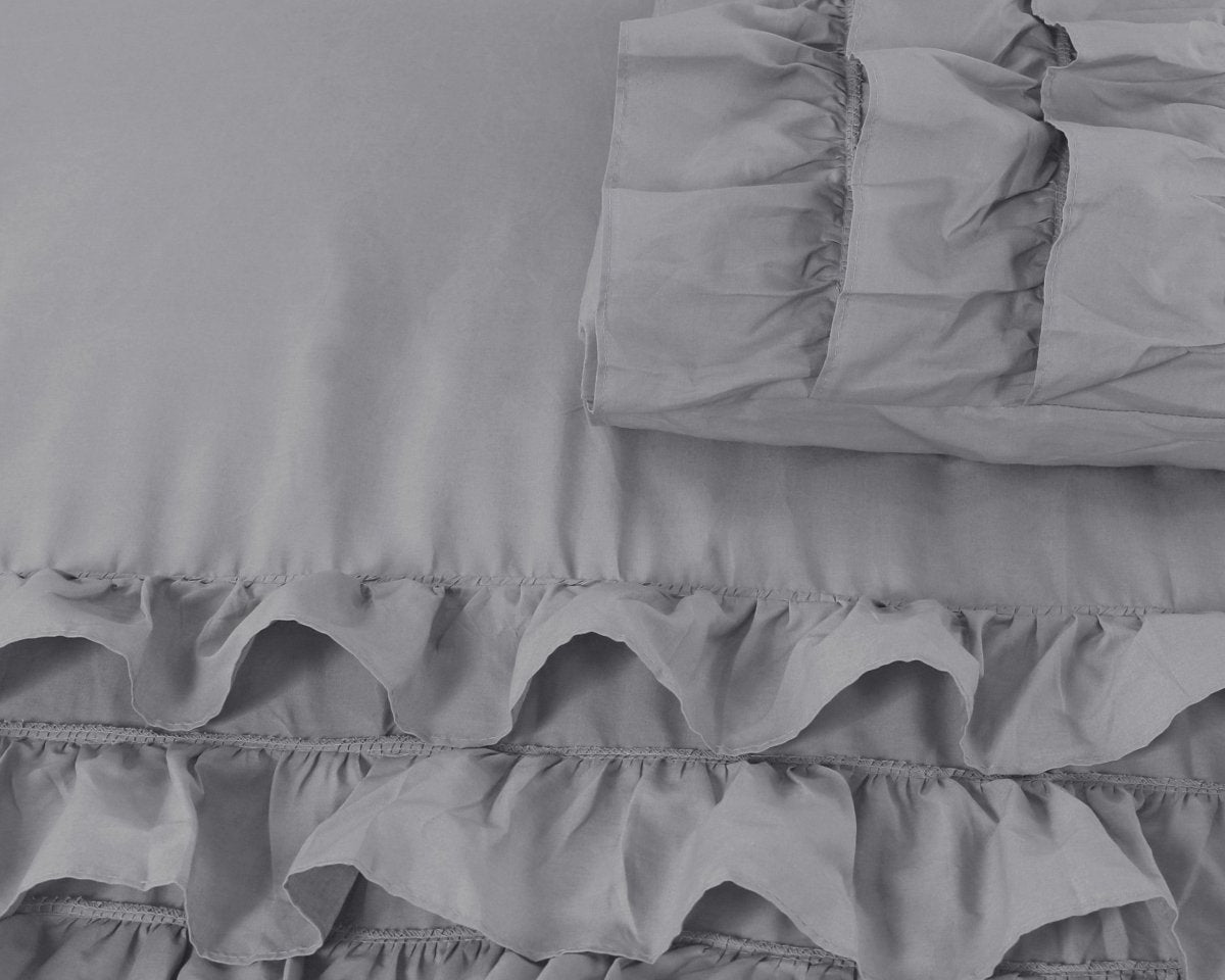 100% Cotton Duvet Cover Set Cyprus | Grey | Single - 140cm (W) x 220cm (L) - The Bedding & Blankets Store