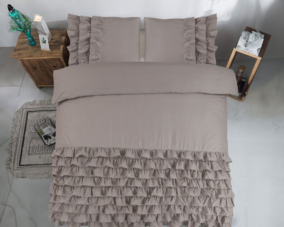 100% Cotton Duvet Cover Set Cyprus | Taupe | Single - 140cm (W) x 220cm (L) - The Bedding & Blankets Store