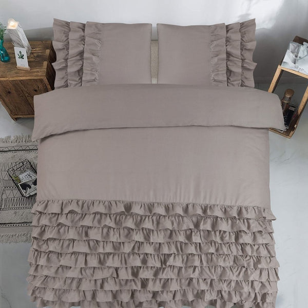 100% Cotton Duvet Cover Set Cyprus | Taupe | Single - 140cm (W) x 220cm (L) - The Bedding & Blankets Store