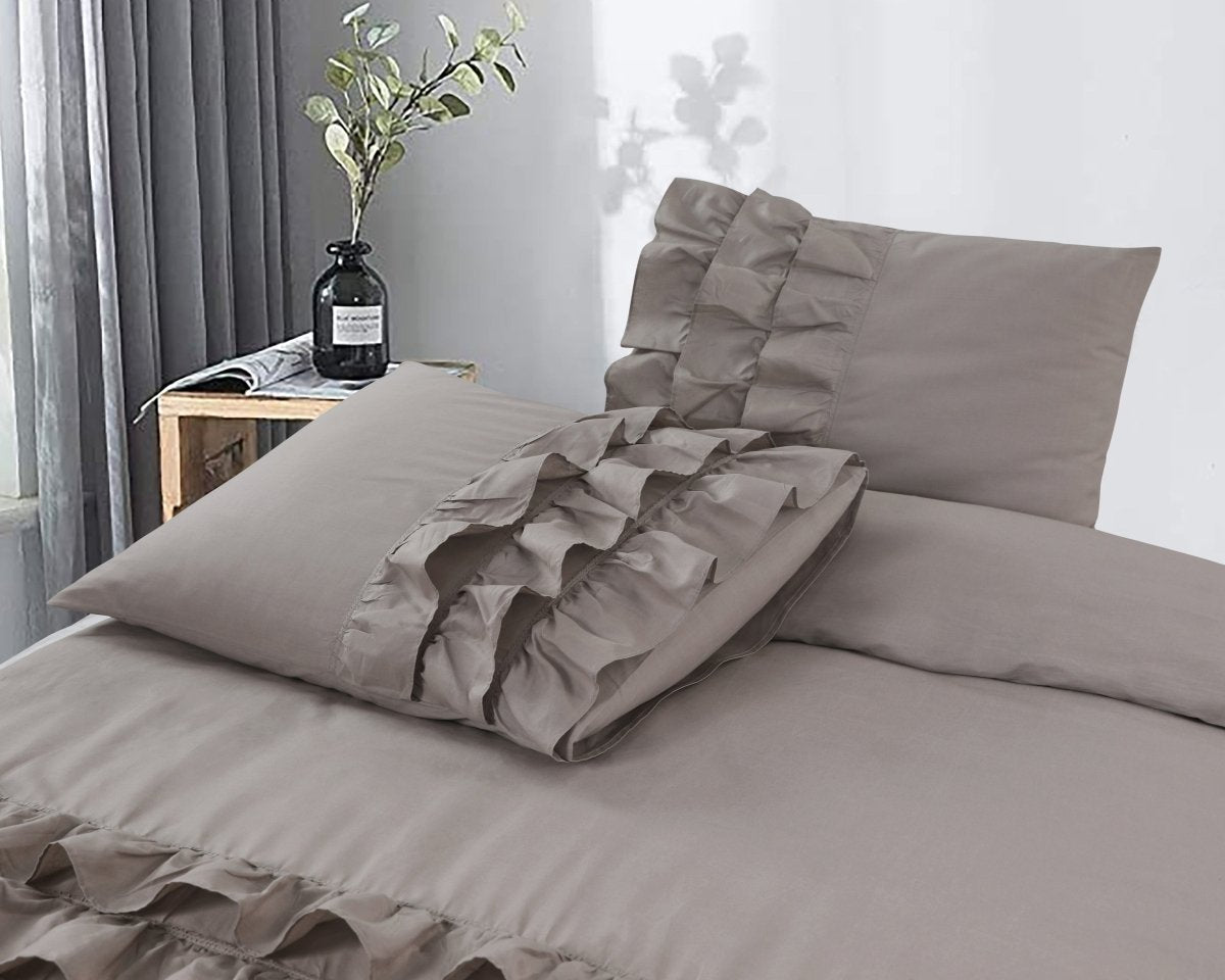 100% Cotton Duvet Cover Set Cyprus | Taupe | Single - 140cm (W) x 220cm (L) - The Bedding & Blankets Store