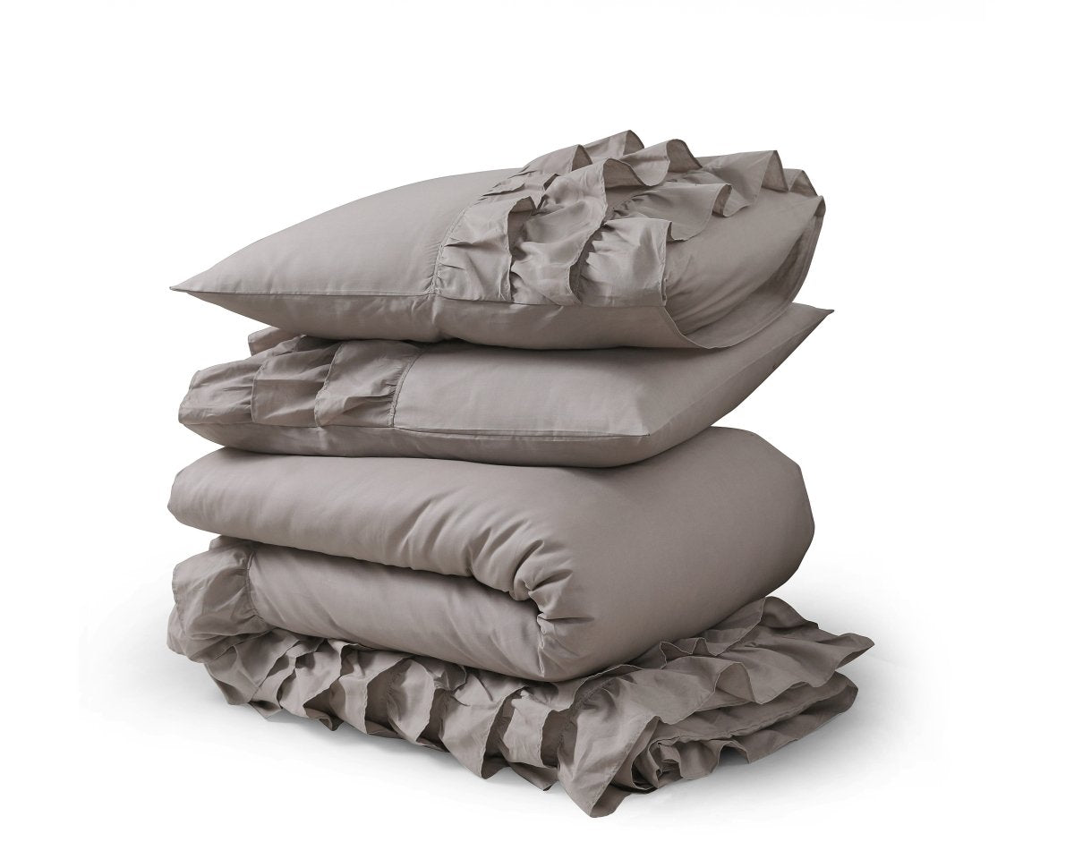100% Cotton Duvet Cover Set Cyprus | Taupe | Single - 140cm (W) x 220cm (L) - The Bedding & Blankets Store