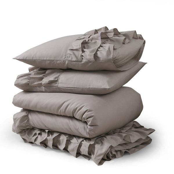 100% Cotton Duvet Cover Set Cyprus | Taupe | Single - 140cm (W) x 220cm (L) - The Bedding & Blankets Store