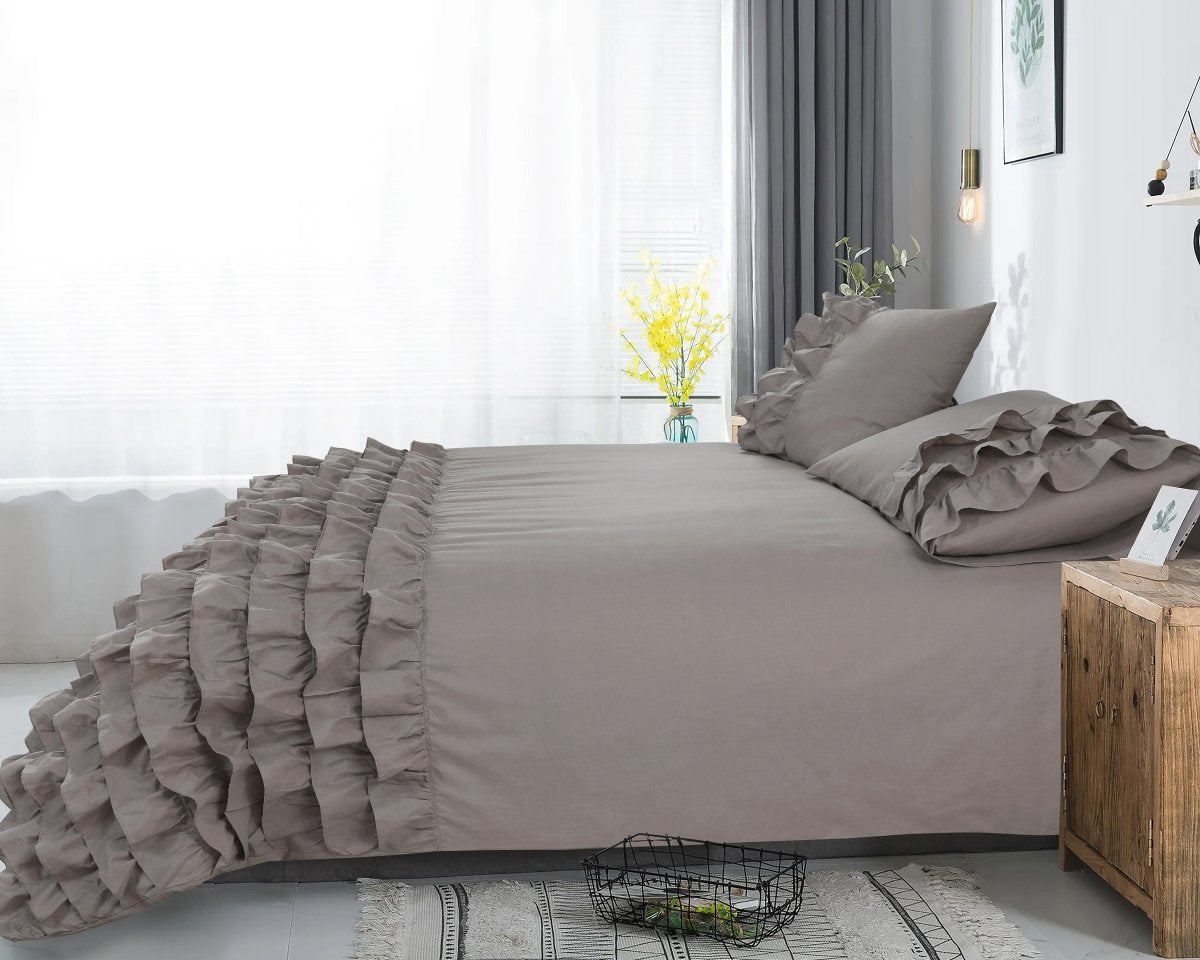 100% Cotton Duvet Cover Set Cyprus | Taupe | Single - 140cm (W) x 220cm (L) - The Bedding & Blankets Store