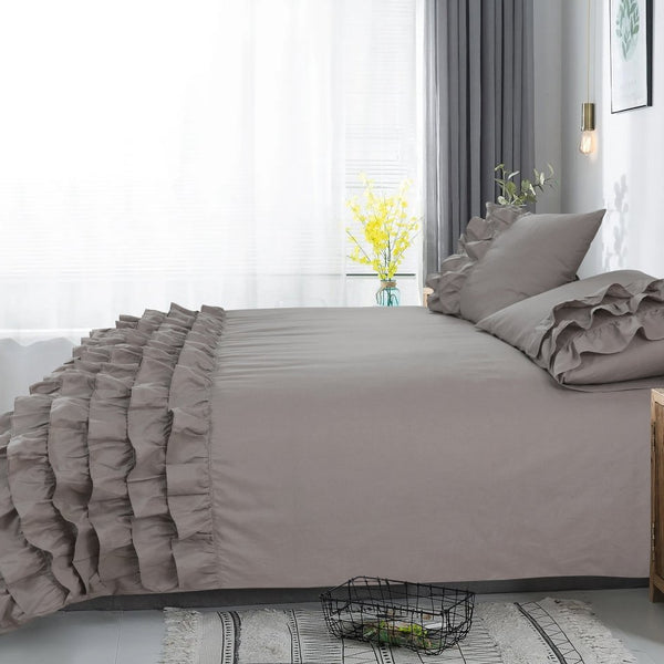 100% Cotton Duvet Cover Set Cyprus | Taupe | Single - 140cm (W) x 220cm (L) - The Bedding & Blankets Store
