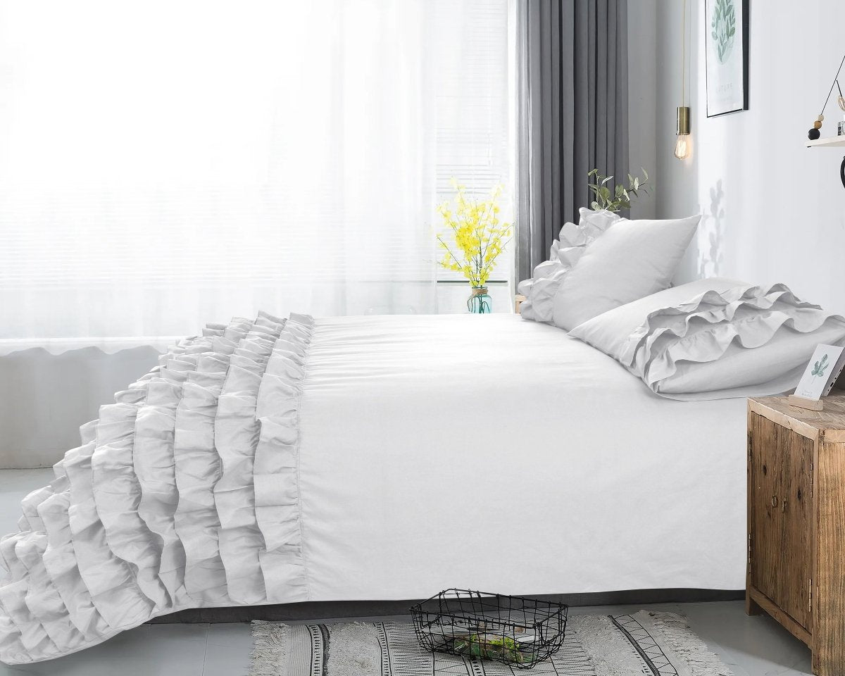 100% Cotton Duvet Cover Set Cyprus | White | Single - 140cm (W) x 220cm (L) - The Bedding & Blankets Store
