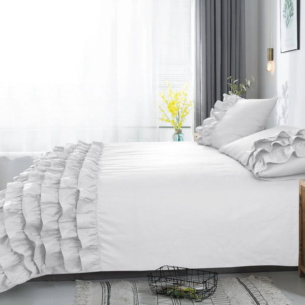 100% Cotton Duvet Cover Set Cyprus | White | Single - 140cm (W) x 220cm (L) - The Bedding & Blankets Store