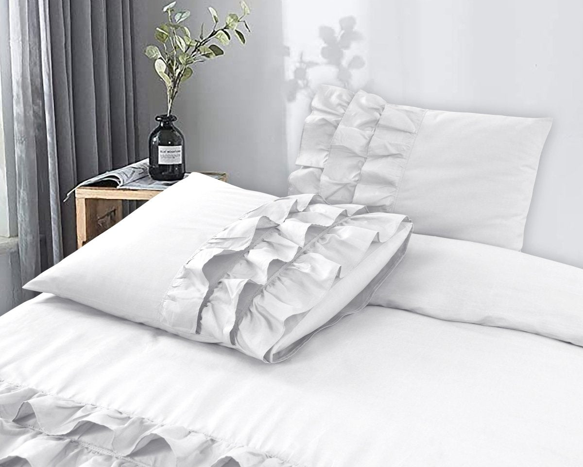 100% Cotton Duvet Cover Set Cyprus | White | Single - 140cm (W) x 220cm (L) - The Bedding & Blankets Store