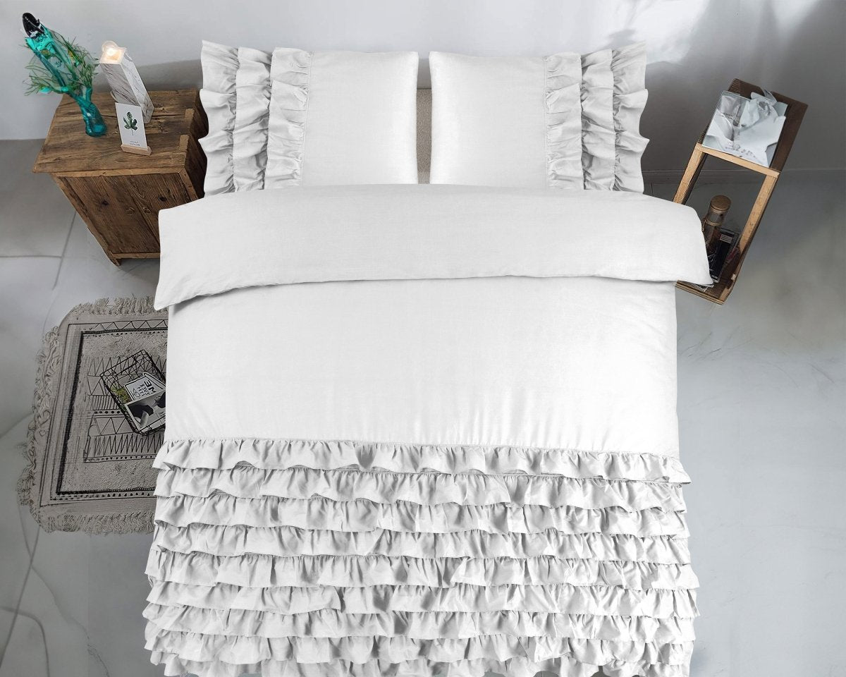 100% Cotton Duvet Cover Set Cyprus | White | Single - 140cm (W) x 220cm (L) - The Bedding & Blankets Store