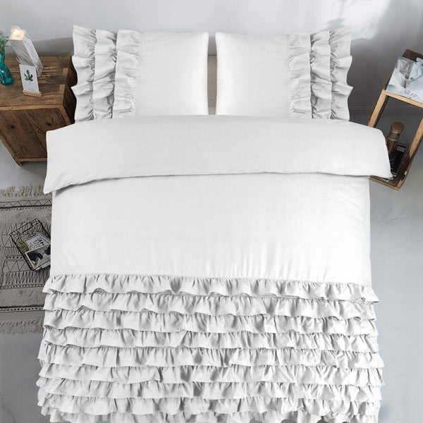 100% Cotton Duvet Cover Set Cyprus | White | Single - 140cm (W) x 220cm (L) - The Bedding & Blankets Store