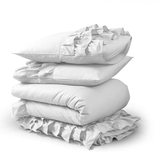 100% Cotton Duvet Cover Set Cyprus | White | Single - 140cm (W) x 220cm (L) - The Bedding & Blankets Store