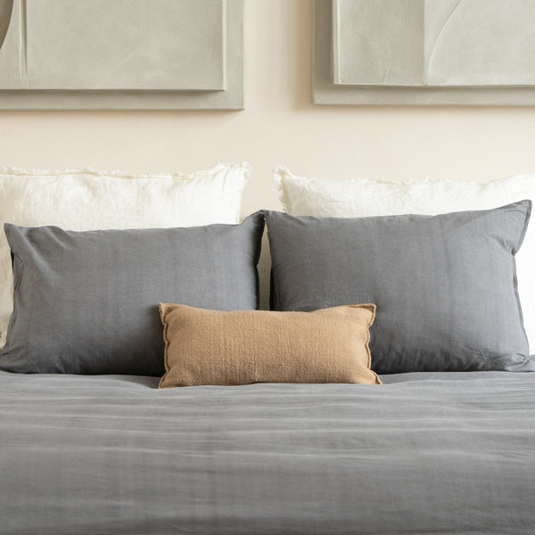 100% Cotton Duvet Cover Set Denim Stone Washed | Anthracite | Single - 140cm (W) x 220cm (L) - The Bedding & Blankets Store
