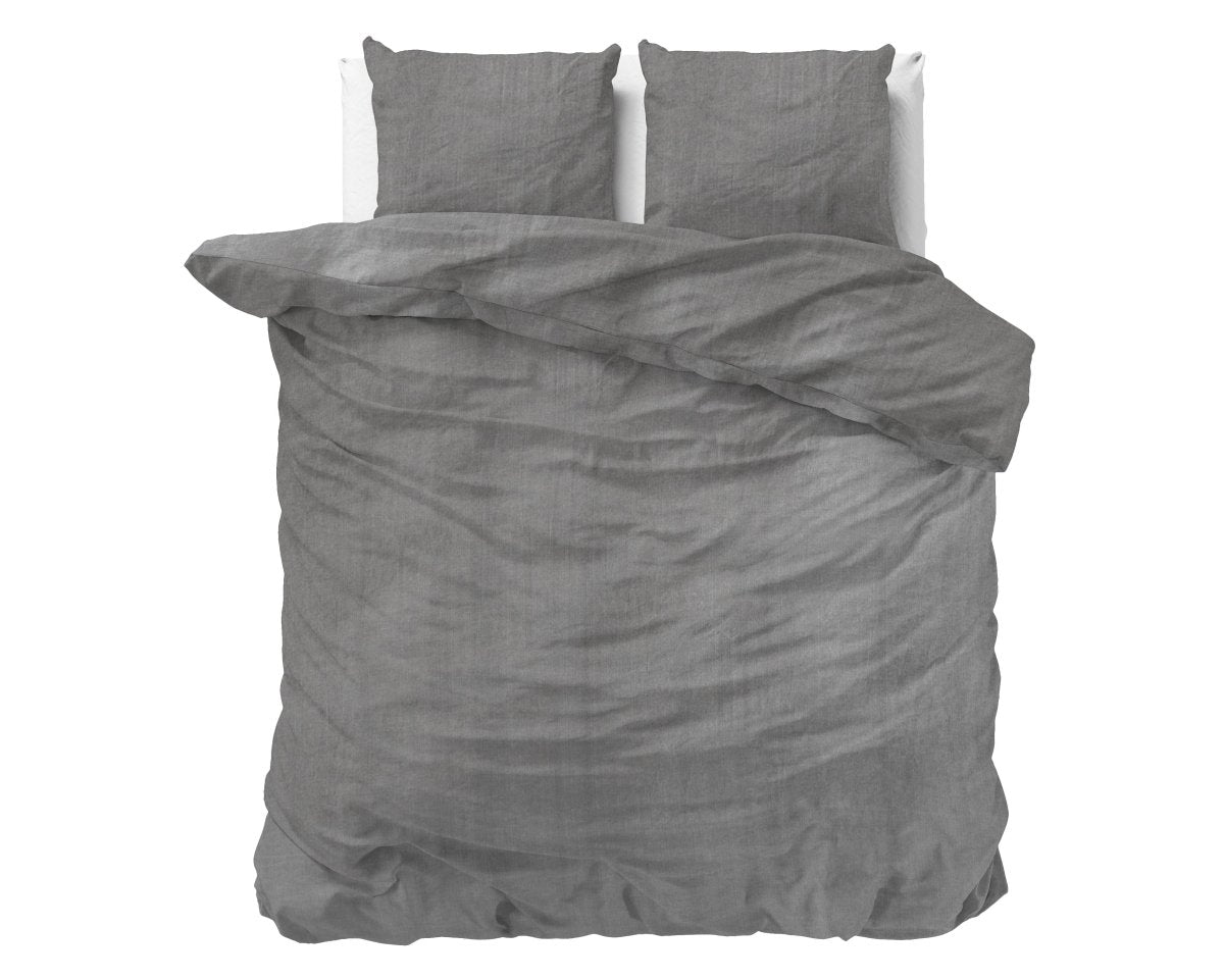 100% Cotton Duvet Cover Set Denim Stone Washed | Anthracite | Single - 140cm (W) x 220cm (L) - The Bedding & Blankets Store