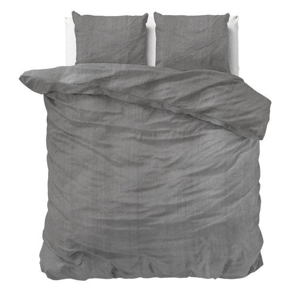 100% Cotton Duvet Cover Set Denim Stone Washed | Anthracite | Single - 140cm (W) x 220cm (L) - The Bedding & Blankets Store