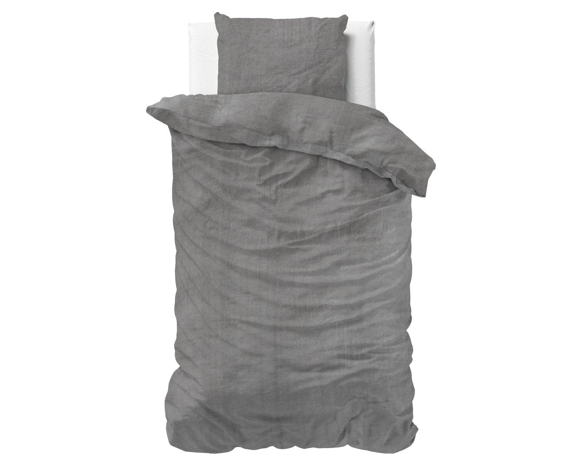 100% Cotton Duvet Cover Set Denim Stone Washed | Anthracite | Single - 140cm (W) x 220cm (L) - The Bedding & Blankets Store