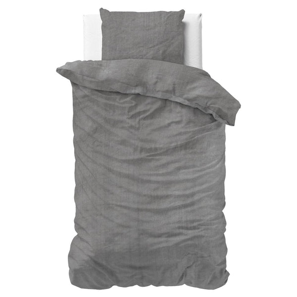 100% Cotton Duvet Cover Set Denim Stone Washed | Anthracite | Single - 140cm (W) x 220cm (L) - The Bedding & Blankets Store