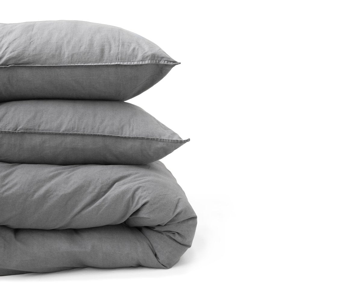 100% Cotton Duvet Cover Set Denim Stone Washed | Anthracite | Single - 140cm (W) x 220cm (L) - The Bedding & Blankets Store