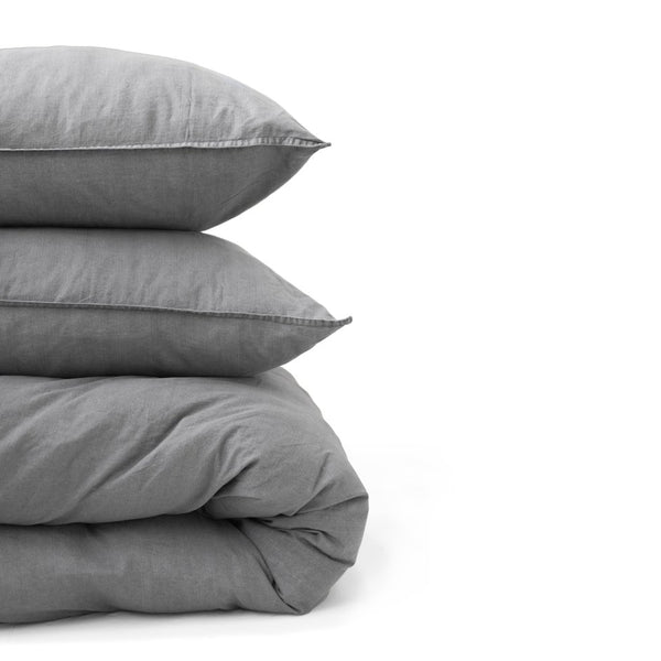 100% Cotton Duvet Cover Set Denim Stone Washed | Anthracite | Single - 140cm (W) x 220cm (L) - The Bedding & Blankets Store
