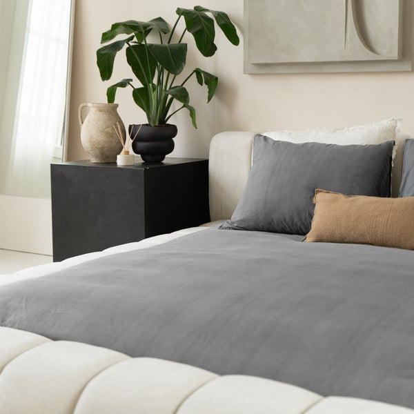 100% Cotton Duvet Cover Set Denim Stone Washed | Anthracite | Single - 140cm (W) x 220cm (L) - The Bedding & Blankets Store